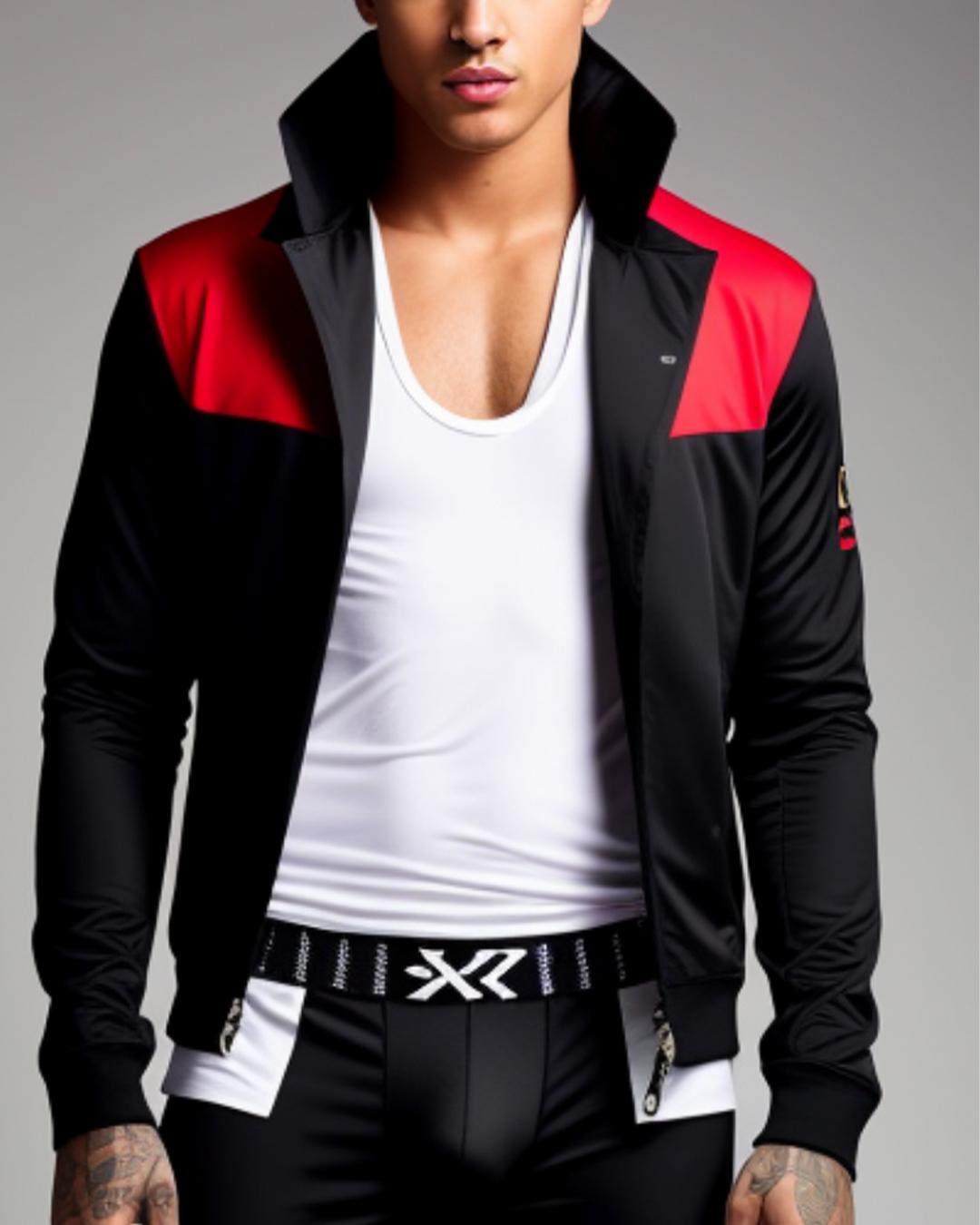 IMG_1295.PNG-£140-(6) Zip front jersey jacket in black and red