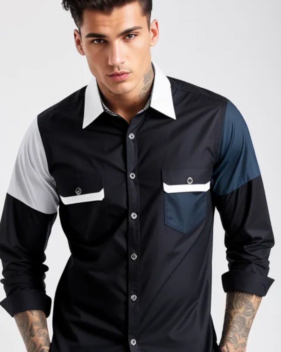 IMG_3273.PNG-(3) Contrast colour shirt in black, winter blue and white.