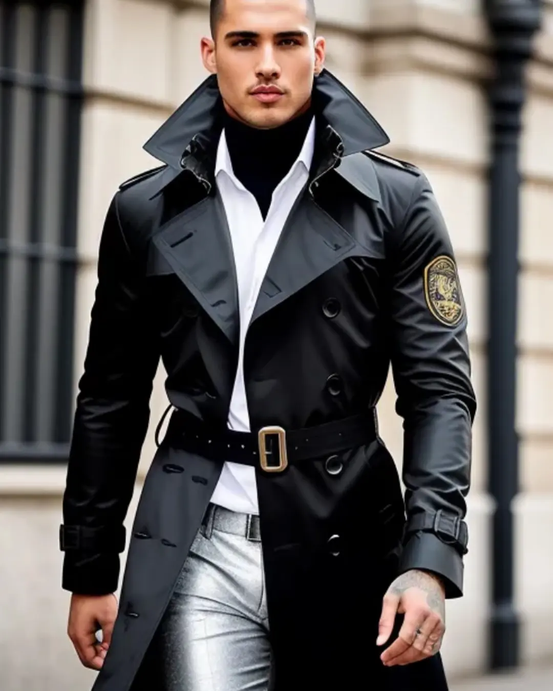 Men Striped Trench Men Striped Trench